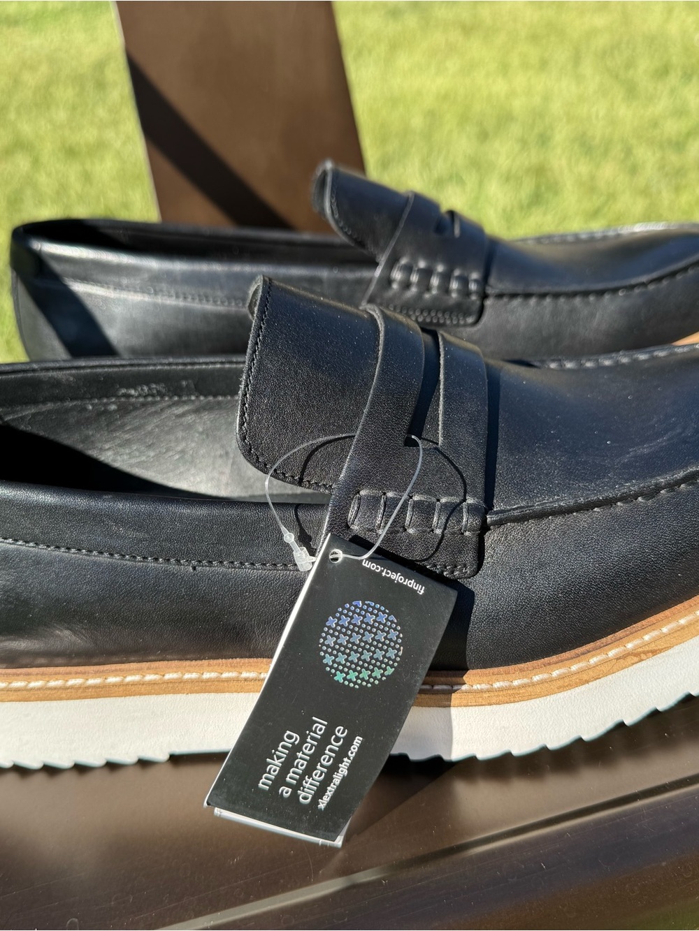Men's Black Leather Penny Loafers with White Lug Sole